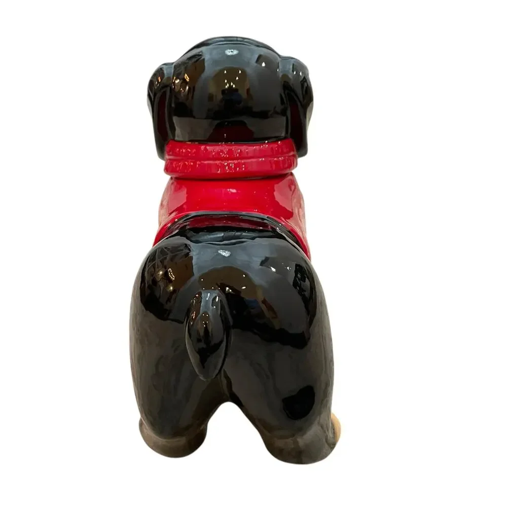 NEW Valentine's Dog Dachshund Cookie Jar Red Sweater Pink Hearts Hand Painted